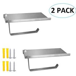 Zengest Toilet Paper Holder with Phone Shelf, Tissue Holder with Storage Shelf, Stainless Steel Bathroom Tissue Roll Dispenser Storage Wall Mounted (2 Pack)