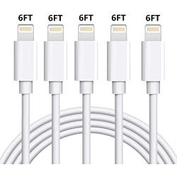 Lightning Charger Cable iPhone Charger Cable 5 Pack 6FT USB Fast Charging Syncing Cord Cables Compatible iPhone XS/Max/XR/X/8/8Plus/7/7P/6S/iPad/IOS White sharllen