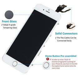 Screen Replacement for iPhone 6 [White] with Home Button, Mobkitfp Pre-Assembled LCD Display Digitizer with Camera+Earpiece+Sensors for A1549, A1586, A1589, Include Repair Tools+Magnetic Screw Mat