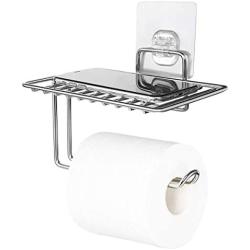 SPACEREST Adhesive Toilet Paper Holder with Shelf - SUS 304 Stainless Steel Toilet Paper Roll Holder -Chrome