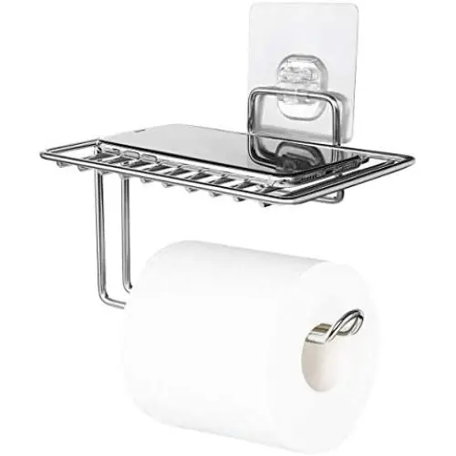 SPACEREST Adhesive Toilet Paper Holder with Shelf - SUS 304 Stainless Steel Toilet Paper Roll Holder -Chrome SPACEREST Adhesive Toilet Paper Holder with Shelf - SUS 304 Stainless Steel Toilet Paper Roll Holder -Chrome