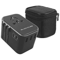 iBlockCube Worldwide Travel Adapter International Plug [US UK EU AU] with Dual type C Charging Ports [Dual USB Power Rating: 5V/2500mA] & Universal AC Socket, Safety Fused (gray)