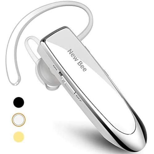 New bee Bluetooth Earpiece V5.0 Wireless Handsfree Headset 24 Hrs Driving Headset 60 Days Standby Time with Noise Cancelling Mic Headsetcase for iPhone Android Laptop Truck Driver White (White)