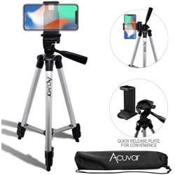 Acuvar 50" Inch Aluminum Camera Tripod with Quick Release + Universal Smartphone Mount for iPhone 11 Pro, 11 Pro Max, Xs, SE 2, Xr, X, 8, 8+, Pixel 3, XL, Android Note 10, S10, S20 & More Smartphones