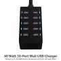 Sabrent 60 Watt (12 Amp) 10-Port [UL Certified] Family-Sized Desktop USB Rapid Charger. Smart USB Ports with Auto Detect Technology [Black] (AX-TPCS)