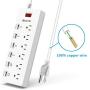 HITRENDS Surge Protector Power Strip 6 Outlets with 6 USB Charging Ports, USB Extension Cord, 1625W/13A Multiplug for Multiple Devices Smartphone Tablet Laptop Computer (6ft, white)