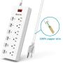 HITRENDS Surge Protector Power Strip 6 Outlets with 6 USB Charging Ports, USB Extension Cord, 1625W/13A Multiplug for Multiple Devices Smartphone Tablet Laptop Computer (6ft, white)