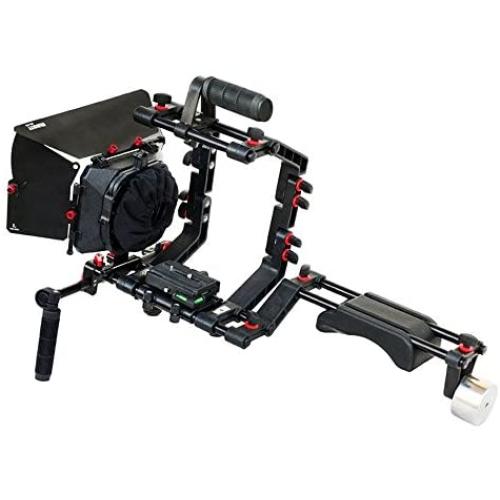 FILMCITY DSLR Camera Shoulder Support Rig Kit with Cage & Matte Box | DV HDV DSLR Video Camcorders Compatible | Free - Offset Z Bracket (FC-02)