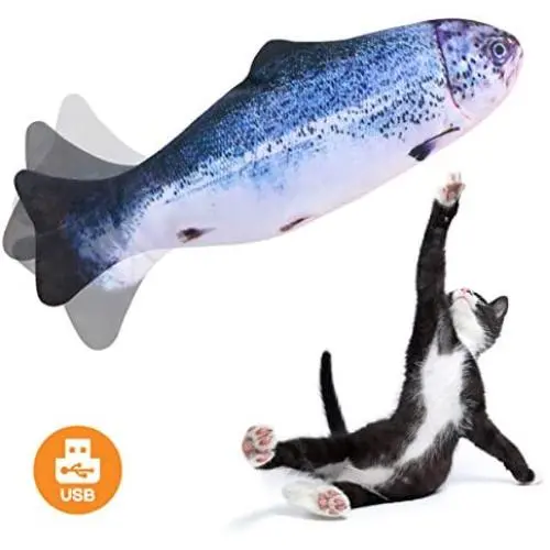 Beewarm Electric Flopping Cat Kicker Fish Toy, Realistic Flopping Fish, Wiggle Fish Catnip Toys, Motion Kitten Toy, Plush Interactive Cat Toys, Fun Toy for Cat Exercise