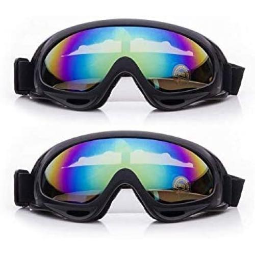 2 Pack Ski Goggles, Snowboard Adjustable UV 400 Protective Motorcycle Goggles Outdoor Sports Tactical Glasses Dust-Proof Combat Military Sunglasses for Kids, Boys, Girls, Youth, Men, Women