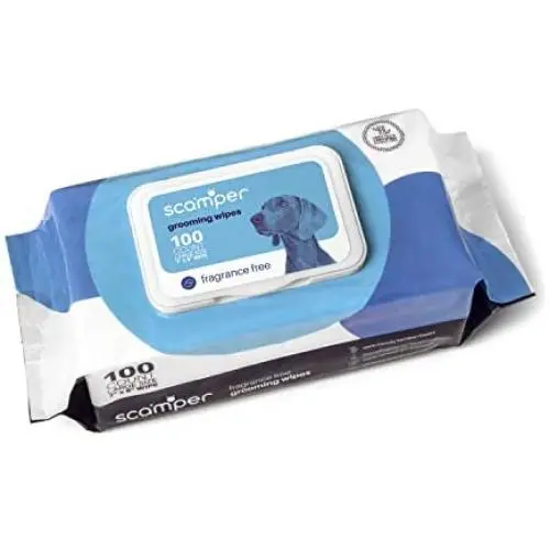 Scamper Grooming Pet Wipes, Dog Wipes - Fragrance Free, Hypoallergenic Pet Wipes for Dogs & Cats, Pack of 100