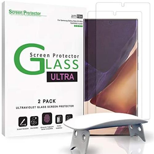 amFilm Ultra Glass Screen Protector for Galaxy Note 20 Ultra, (2 Pack) UV Gel Application, Tempered Glass, Compatible with UltraSonic FingerPrint Scanner for Galaxy Note 20 Ultra (2020)
