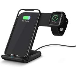 FACEVER Qi Wireless Charger, 2 in 1 Fast Charging Station Compatible for Apple Watch Series 1 2 3 4 5, iPhone 11 Pro Max X XS XR 8 8 Plus, Phone and Watch Stand Dock, Black