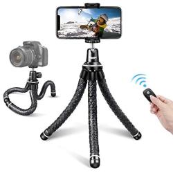 UBeesize Flexible Cell Phone Tripod, Mini Travel Tripod Stand with Wireless Remote Shutter, Universal Adapter Compatible with iPhone, Android, GoPro, DSLR, Action Camera. (Silver)