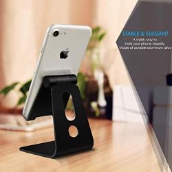 Emoly Adjustable Cell Phone Stand, 2020 Aluminum Desktop Cellphone Stand with Anti-Slip Base and Convenient Charging Port, Fits All Smart Phones (Black)