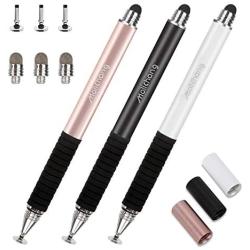 Capacitive Stylus Pens, 2 in 1 Universal Disc Stylist Pens for All Capacitive Touch Screens Cell Phones, iPad, Tablet, Laptops with 6 Replacement Tips by Molichang (3 Pcs) (Black/White/Rose)