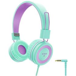 NIVAVA K8 Kids Headphones for Children Boys Girls Teens Wired Foldable Lightweight Stereo On Ear Headset for iPad Cellphones Computer MP3/4 Kindle Airplane School(Green/Purple)