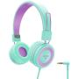 NIVAVA K8 Kids Headphones for Children Boys Girls Teens Wired Foldable Lightweight Stereo On Ear Headset for iPad Cellphones Computer MP3/4 Kindle Airplane School(Green/Purple)