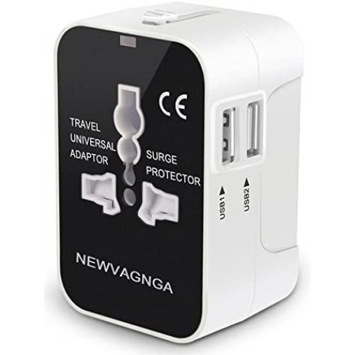 NEWVANGA International Universal All in One Worldwide Travel Adapter Wall Charger AC Power Plug Adapter with Dual USB Charging Ports for USA EU UK AUS European Cell Phone Laptop