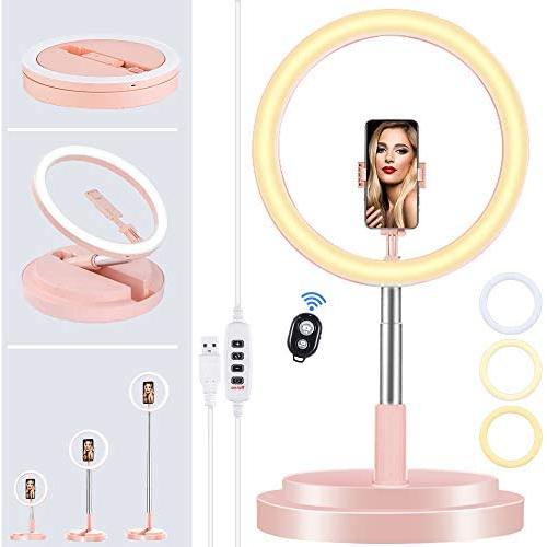 11.4 Selfie Ring Light with Round Stand, Surwit Portable LED RingLight with Phone Holder and Bluetooth Remoter, for Vlog/Makeup/Photography/YouTube Video/TIK Tok, Compatible with iPhone Android