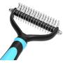 Pet Grooming Tool - 2 Sided Undercoat Rake for Cats & Dogs - Safe Dematting Comb for Easy Removing Mats Tangles and Shedding (Blue)