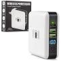 White Kaiman Wireless Power Bank: Portable Battery Charge Pack with 2 USB A, 1 USB C, and QI Fast Charging Pad - External Backup Wall Charger for Mobile Phone, Laptop, and More - Slim Travel Charger
