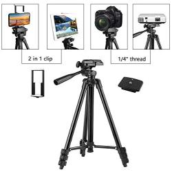 PEYOU Compatible for iPad iPhone Tripod, 50" Lightweight Aluminum Phone Camera Tablet Tripod + Wireless Remote + Universal 2 in 1 Mount Holder for Smartphone (Width 2.2-3.3"),Tablet (Width 4.3-7.3")