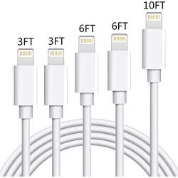 iPhone Charger Cable (5 Pack,3FT/6FT10FT) SHARLLEN Fast iPhone Charging Cable Long Cords Compatible iPhone XS/Max/XR/X/8/8 Plus/7/7 Plus/6/6 Plus/6S/6S Plus More (White)