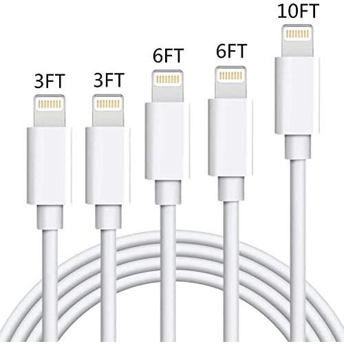 iPhone Charger Cable (5 Pack,3FT/6FT10FT) SHARLLEN Fast iPhone Charging Cable Long Cords Compatible iPhone XS/Max/XR/X/8/8 Plus/7/7 Plus/6/6 Plus/6S/6S Plus More (White)