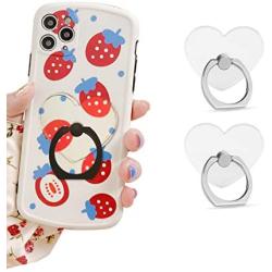 Transparent Phone Ring Heart Cell Phone Ring Holder Clear Finger Ring Stand Grips Compatible iPhones and Andriod Phones Set of 2 (Silver)