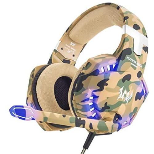KOTION Each G9000 Gaming Headset for PS4,PC,Xbox One,Professional Noise Lsolation, Over Ear Headphones with Mic,LED Light,Bass Surround,Soft Memory Earmuffs,Gaming Headphones-Camo