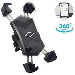 Bike Phone Mount, ONE-SECOND Lock, 360°Rotation Adjustable Handlebar Motorcycle Phone Holder with Stainless Steel Clamp Arm Anti Shake Automatic Shrinkage Compatible with iPhone Android 4.5-7.2 inch