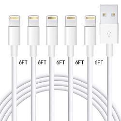 MFi Certified iPhone Charger, 5 Pack 6ft Lightning Charging Cable USB Cable High Speed Cord Compatible with Apple iOS iPhone 11 Pro Max XS XR X 8 7 6S 6 Plus SE 5S 5C 5 iPad