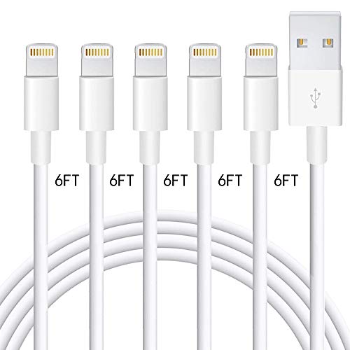 MFi Certified iPhone Charger, 5 Pack 6ft Lightning Charging Cable USB Cable High Speed Cord Compatible with Apple iOS iPhone 11 Pro Max XS XR X 8 7 6S 6 Plus SE 5S 5C 5 iPad MFi Certified iPhone Charger, 5 Pack 6ft Lightning Charging Cable USB Cable High Speed Cord Compatible with Apple iOS iPhone 11 Pro Max XS XR X 8 7 6S 6 Plus SE 5S 5C 5 iPad