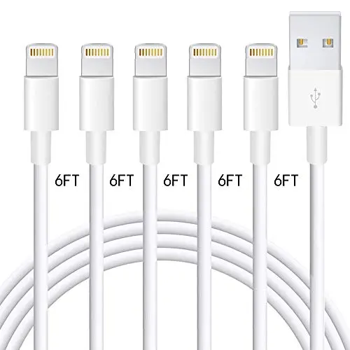 MFi Certified iPhone Charger, 5 Pack 6ft Lightning Charging Cable USB Cable High Speed Cord Compatible with Apple iOS iPhone 11 Pro Max XS XR X 8 7 6S 6 Plus SE 5S 5C 5 iPad
