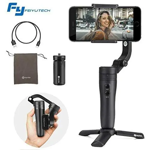 FeiyuTech Vlog Pocket 3-Axis Foldable Gimbal Stabilizer for Smartphone iPhone Xs Max Xr X 8 Plus Samsung S9+ S9 Action Camera GoPro Hero 7/6,Hitchcock Dolly Zoom,AI Tracking,14H Run-time,240g Payload