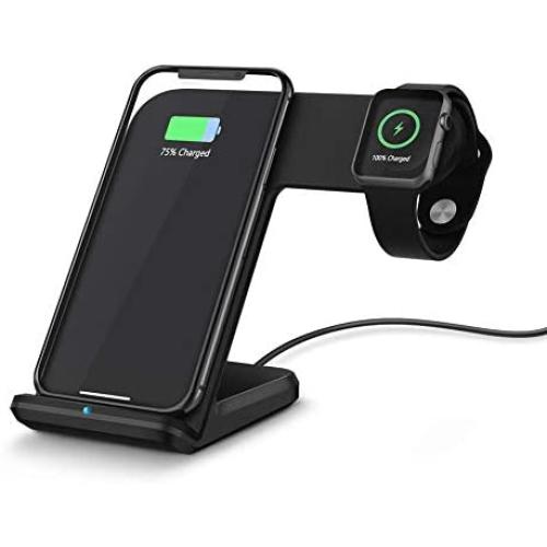 NextHit Wireless Charger Stand for Apple Watch Series 5/4/3/2/1, 2 in 1 Charging Dock for iPhone 11 Pro Max/XR/XS/XS MAX/X/8/8 Plus, Qi Fast Charge Station for iWatch Upgraded (Black)