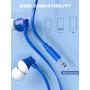 Earbuds, Vogek Tangle-Free Flat Cord Ergonomic in-Ear Headphones with Dynamic Crystal Clear Sound, Earphones with S/M/L Eartips Compatible with Samsung, Android Phone and More (Blue)