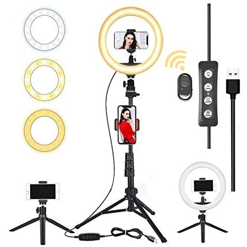 Lifecapido 10" Selfie Ring Light with Tripod Stand & 2 Phone Holders, LED Ring Lights for Photography YouTube Video Makeup Live Stream, Dimmable Lighting Kit with 3 Light Modes10 Brightness Level