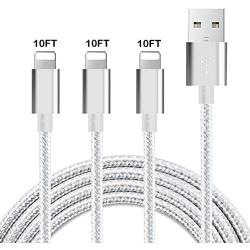 JIMROZ iPhone Charger, MFi Certified Lightning Cable 3 Pack 10ft Nylon Braided Fast Charging Sync Cord Compatible with iPhone 11 Pro Max XS XR X 8 7 6s 6 Plus 5 5s, iPad, iPod and More, Silvergrey