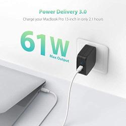 USB C Charger RAVPower 61W PD 3.0 Wall Charger Power Delivery Type C Fast Charger 2 Port Portable Charger for MacBook Pro Dell XPS iPad Pro iPhone 11 Pro Max Pixel 2 XL 3XL Galaxy S10 Nintendo Switch