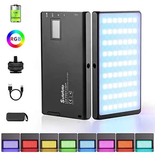 Led Video Light RGB Photography Light 1530°Full Color Bi-Color 2500K-8500K Mini Portable Pocket Panel Light with Aluminum Body Built-in 3300mAh Rechargeable Battery for YouTube DSLR Camera Lighting