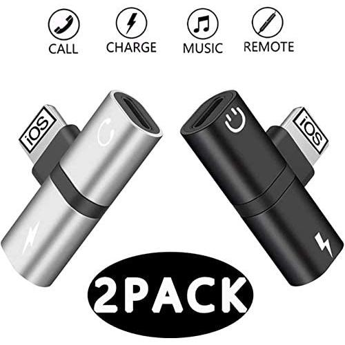 (2 Pack) Headphone Jack Adapter Dongle for iPhone X Jack Splitter Adapter Compatible with iPhone 11 /X/XS MAX/XR/7 /7P /8 /8P Charger and Headphones Aux Accessories Adapter Support All iOS System