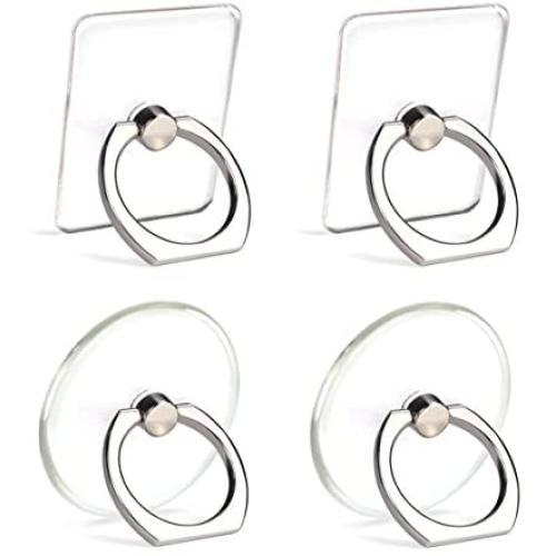 Cell Phone Ring Holder Stand Transparent 4 Pack Finger Grip Loop Mount 360 Degree Rotation Universal Smartphone Kickstand Compatible with iPhone X 8 7 7Plus Samsung Galaxy S7 S8 LG Google