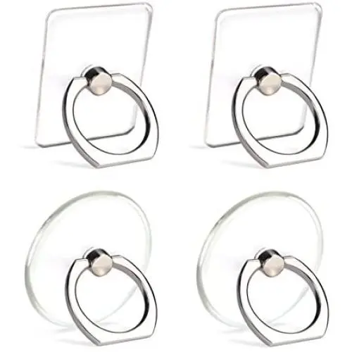 Cell Phone Ring Holder Stand Transparent 4 Pack Finger Grip Loop Mount 360 Degree Rotation Universal Smartphone Kickstand Compatible with iPhone X 8 7 7Plus Samsung Galaxy S7 S8 LG Google