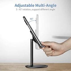 Cell Phone Stand Holder for Desk - FLOVEME Phone Holder Stand for Desktop Adjustable Angle Compatible for iPhone 11 Pro Max, Tablet, Android Smartphone, Aluminum Metal, Black Color, 4-7.9inch