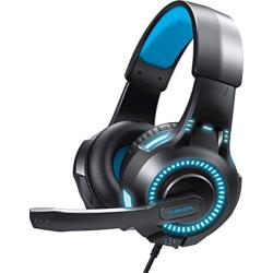 Phenom EXP09 Stereo Gaming Headset for PS4, Xbox, Tablet or Smartphone, Noise Cancelling Headphones with Boom Mic and LED Glow Lights (Blue)