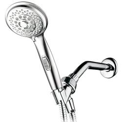 HotelSpa 7-setting AquaCare Series Spiral Handheld Shower Head Luxury Convenience Package with Pause Switch, Extra-long Hose PLUS Extra Low-Reach Bracket Stainless Steel Hose - All-Chrome Finish