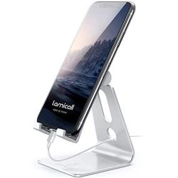 Adjustable Cell Phone Stand, Lamicall Phone Stand : [UPDATE VERSION] Cradle, Dock, Holder Suitable to Switch, iPhone 8 X 7 6 6s Plus 5 5s 5c charging, Accessories Desk, all Android Smartphone - Silver