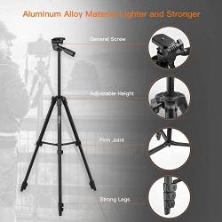 Lightweight Tripod 55-Inch, Aluminum Travel/Camera/Phone Tripod with Carry Bag, Maximum Load Capacity 6.6 LB, 1/4" Mounting Screw for Phone, Camera, Traveling, Laser Measure, Laser Level